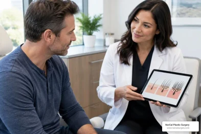 Needle-free, unbranded consultation between a patient and clinician about PRP hair restoration options