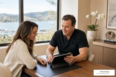 Dr Timothy Rankin discussing personalized surgical plan with patient in Tiburon CA