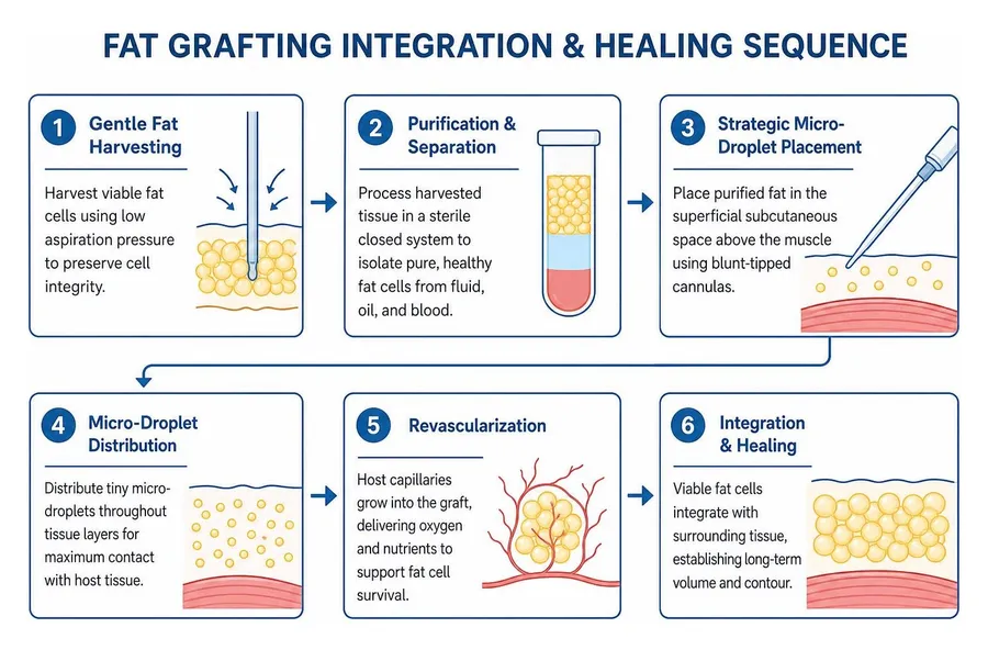 fat grafting integration and healing sequence diagram