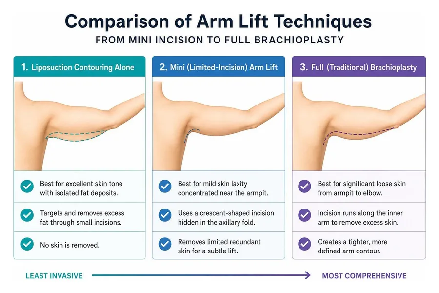 Comparison of arm lift techniques from mini incision to full brachioplasty