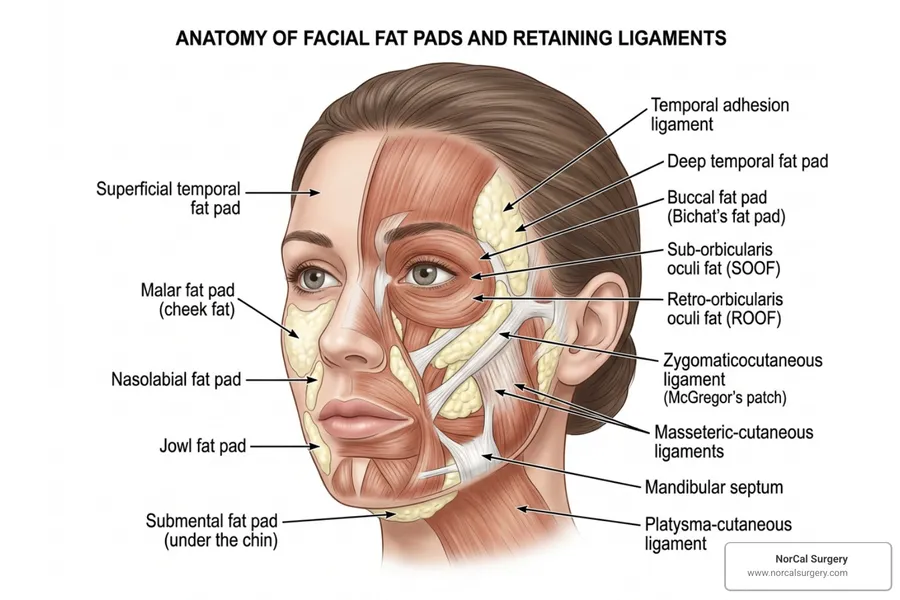facial fat pads and retaining ligaments