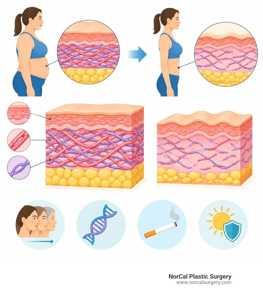 Diagram showing skin layers and reduced support after major weight loss
